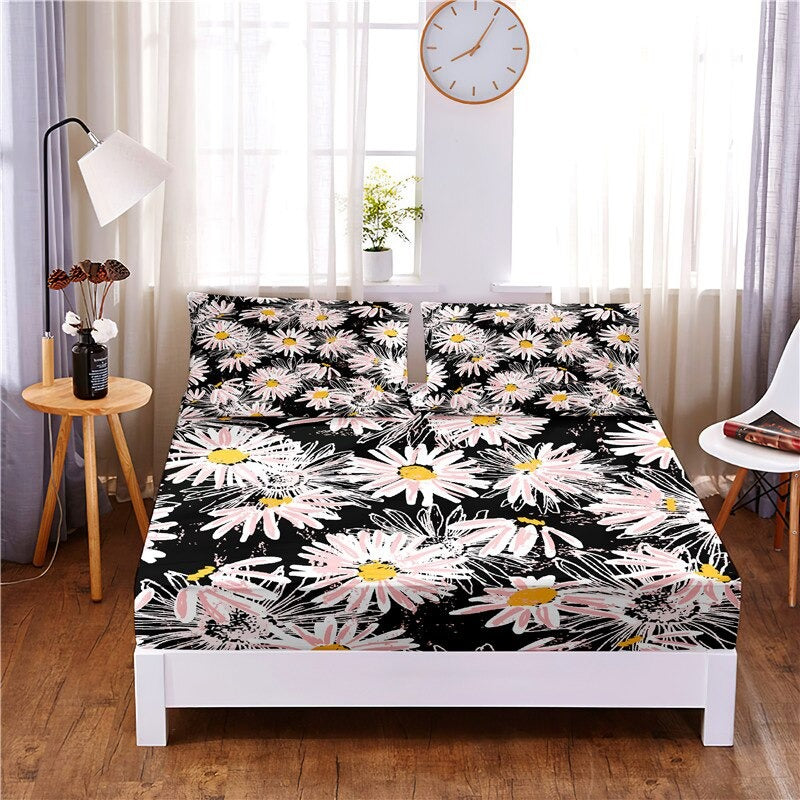 Flowers Pattern Digital Printed 3pc Polyester Bedding Set