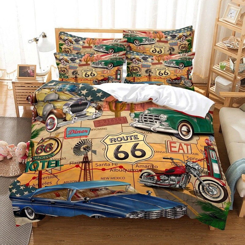 Racing Patterned Duvet Cover And Pillowcase Bedding Set