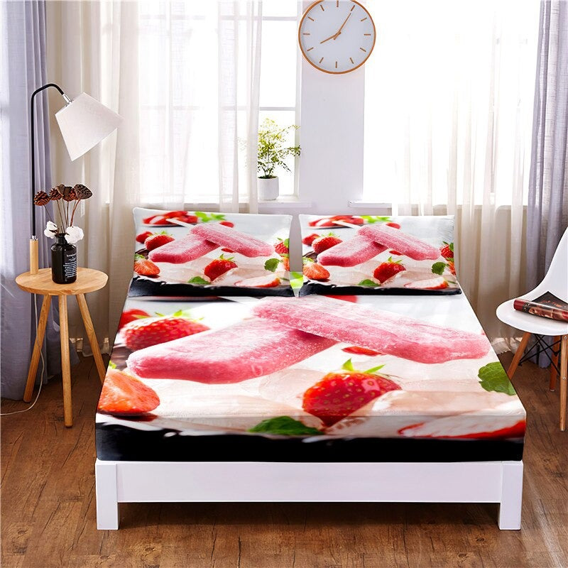 Strawberry Digital Printed 3 Pc Fitted Sheet