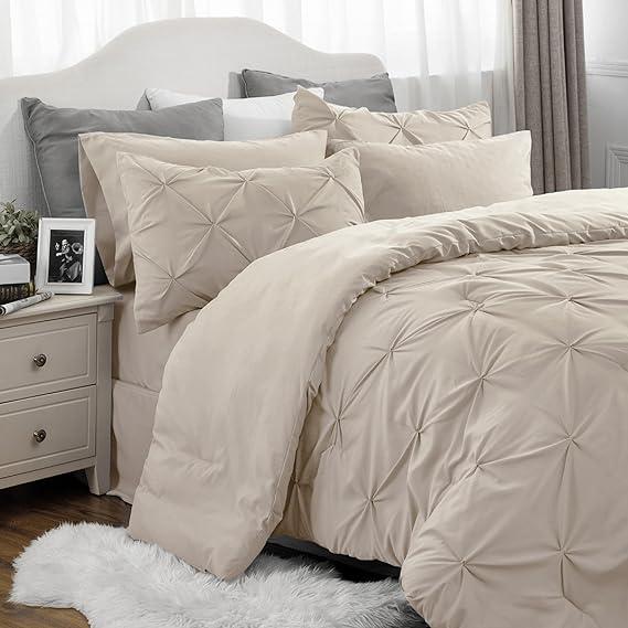 Pack Of 7 Pintuck Bedding Set With Geometric Pattern For All Season Bedroom Decor