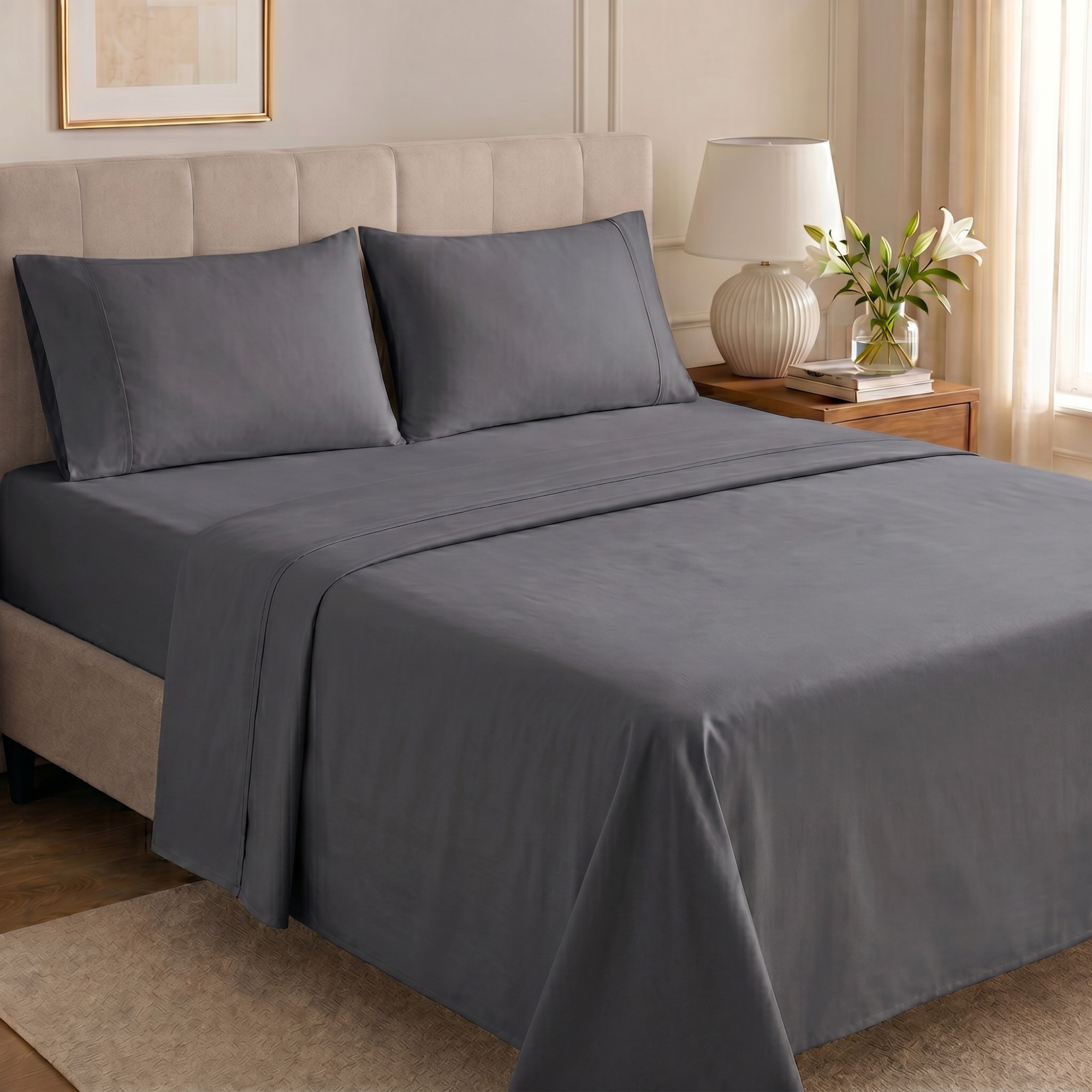 4 Piece Cooling Microfiber Sheet Set With Deep Pocket Design
