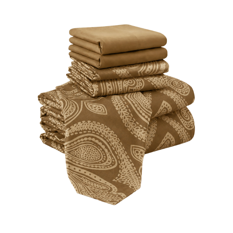 6 Piece Paisley Embroidered Microfiber Bed Sheet Set