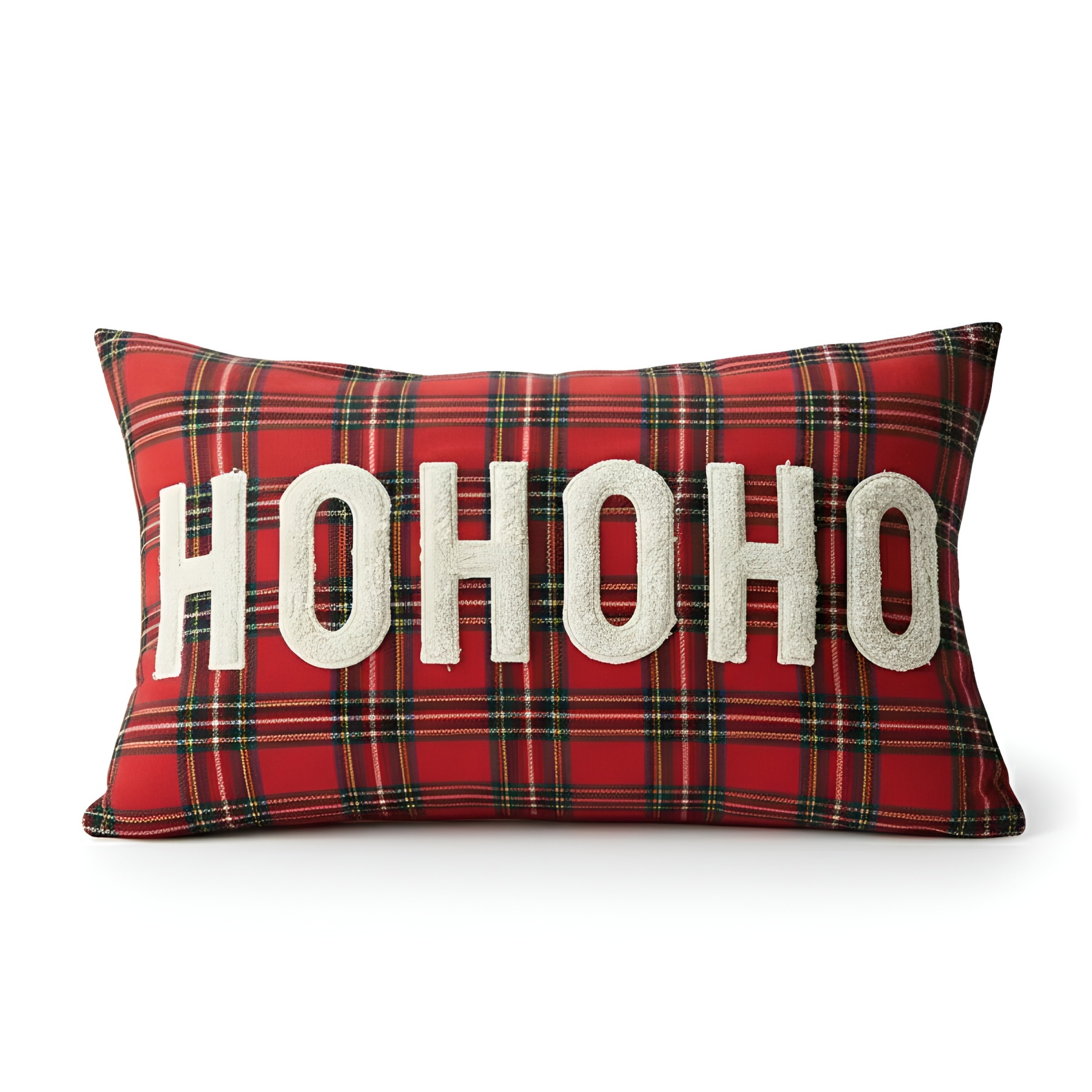 Plaid Patterned Christmas Cushion Cover With Letter Embroidery