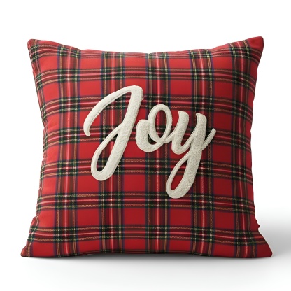Christmas Themed Plaid Cushion Cover With Embroidered