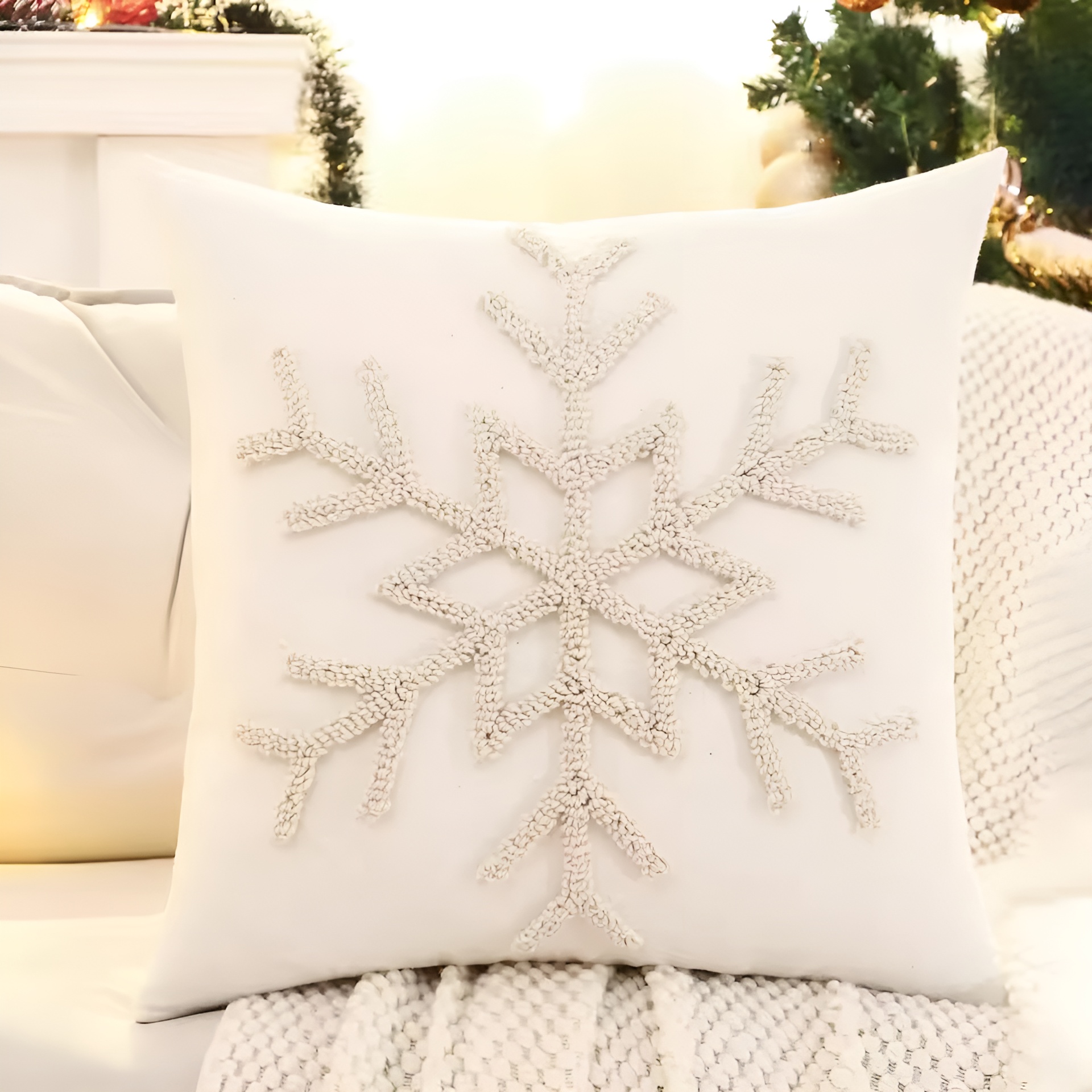 1 Piece Christmas Decoration Throw Pillow CoverChristmas Pillow Cover With Tufted Snowflake And Reindeer Design - Image 2