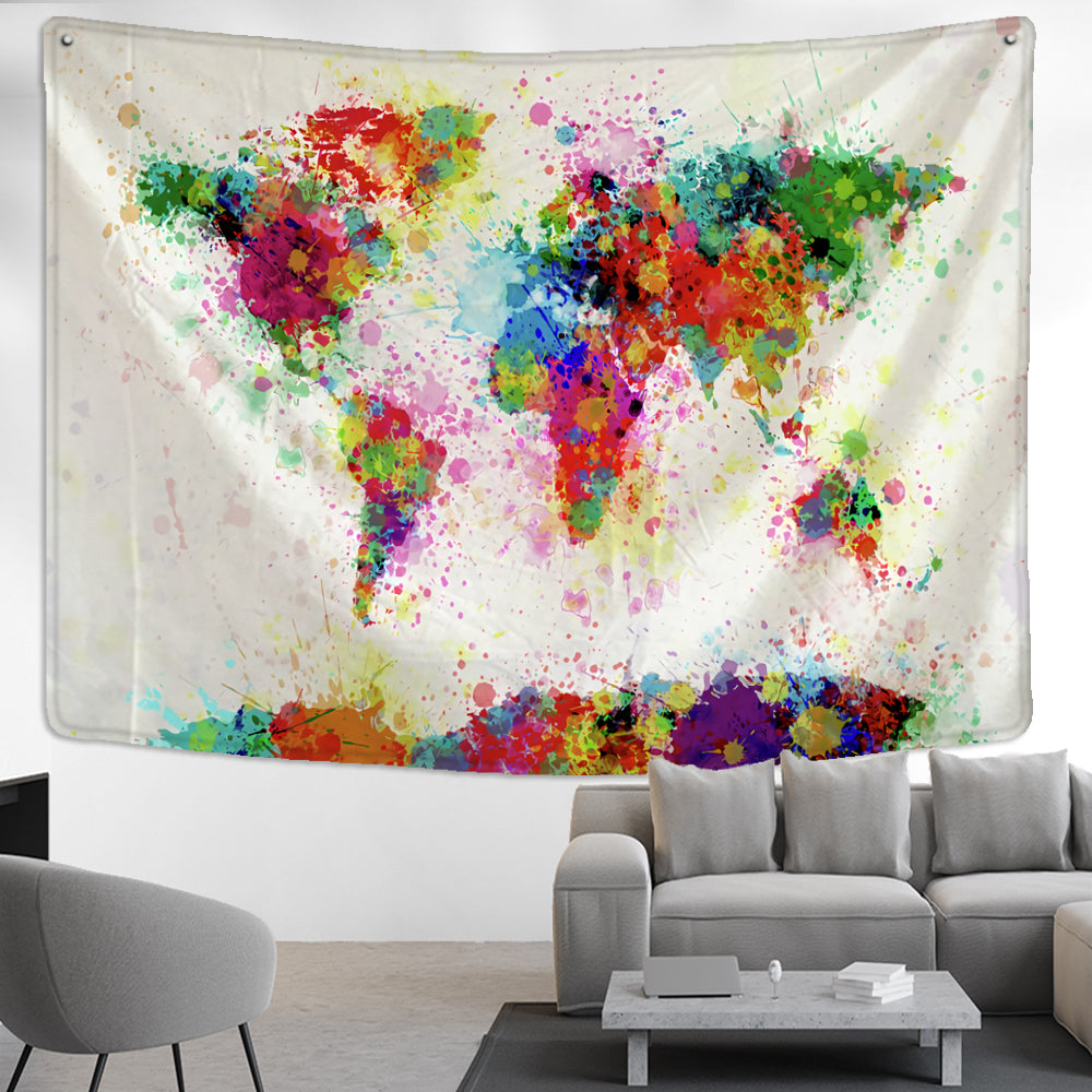 Painted World Map Tapestry Wall Hanging Tapis Cloth