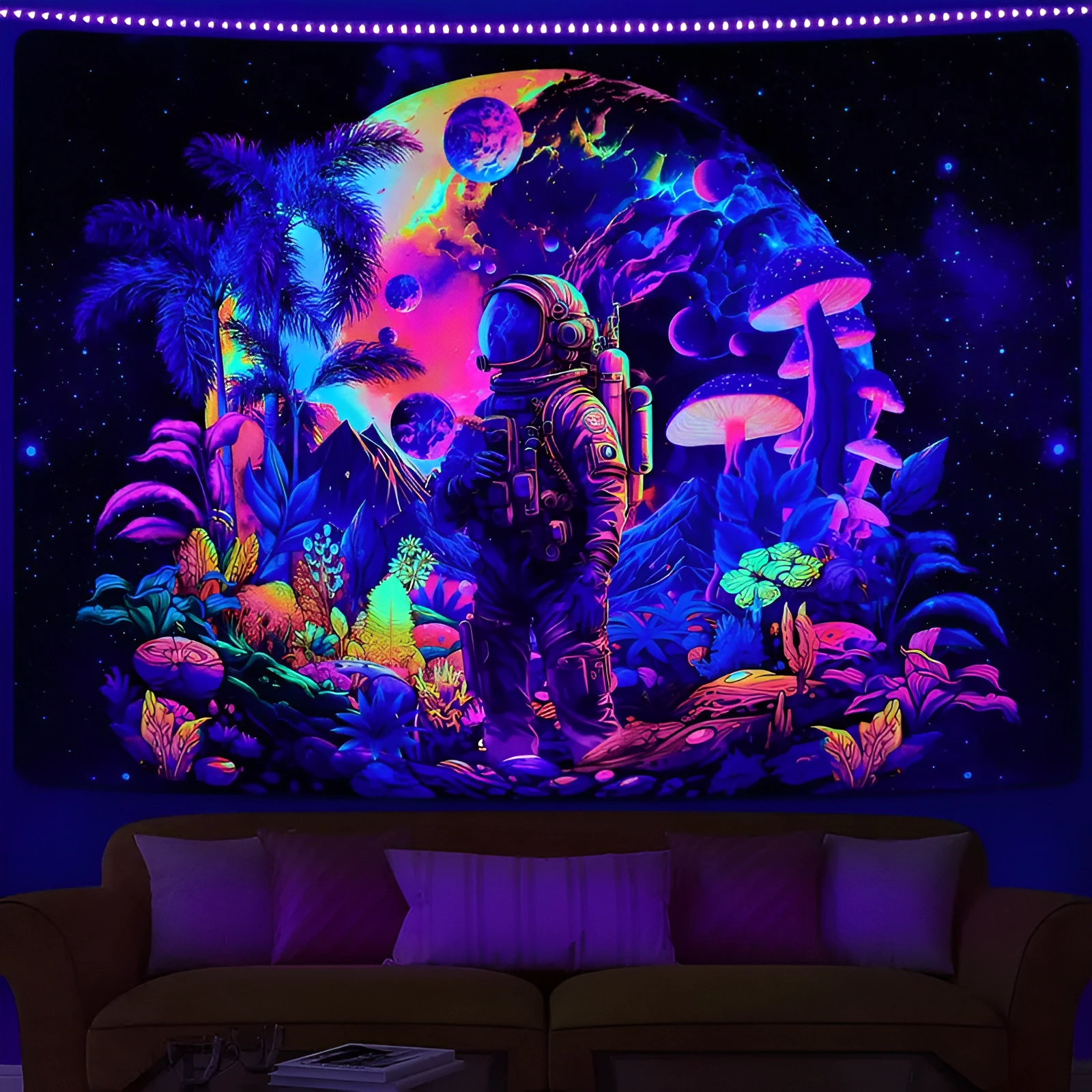 Blacklight Space Astronaut Tapestry for Men 