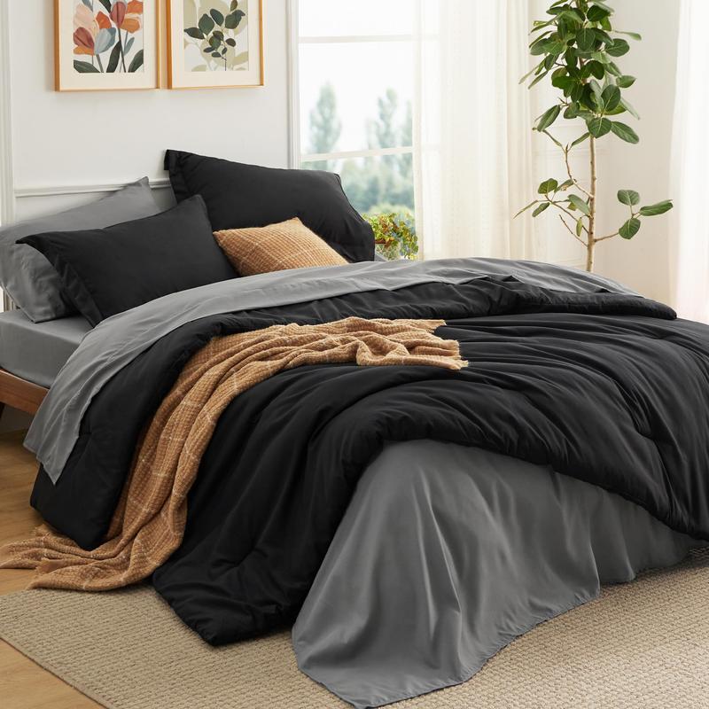 Pack Of 7 Pintuck Bedding Set With Geometric Pattern For All Season Bedroom Decor