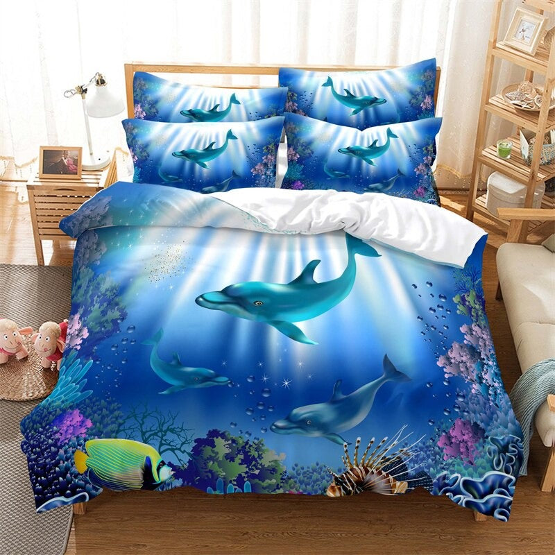 Blue Marine Print Duvet Cover Set