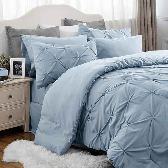Pack Of 7 Pintuck Bedding Set With Geometric Pattern For All Season Bedroom Decor