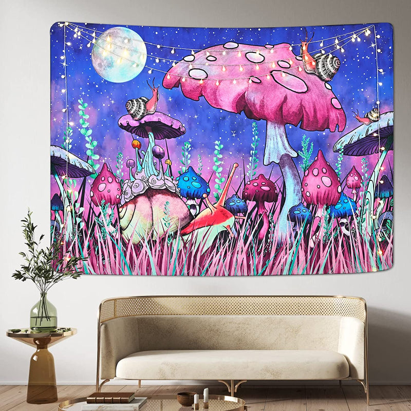 Mushroom Tapestry Moon And Stars Tapestry Snail Tapestry Plants and Leaves Tapestries Fantasy Fairy Tale Tapestry Wall Hanging For Bedroom