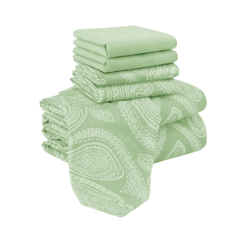 6 Piece Paisley Embroidered Microfiber Bed Sheet Set
