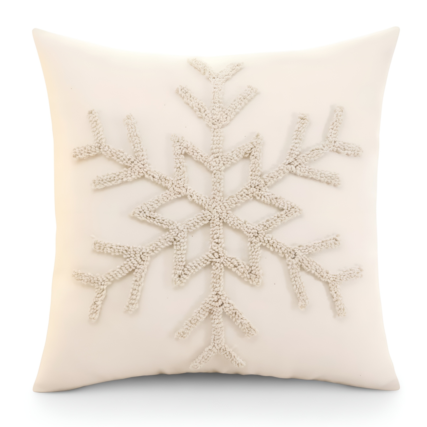 Christmas Pillow Cover With Tufted Snowflake And Reindeer Design
