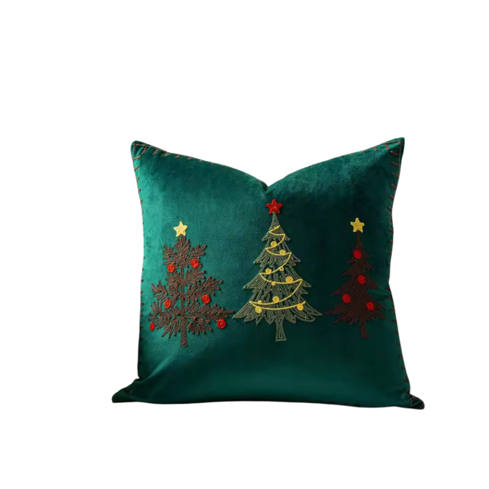 Embroidered Christmas Tree Velvet Cushion CoverChristmas Tree Embroidered Velvet Decorative Square Cushion Cover - Image 9