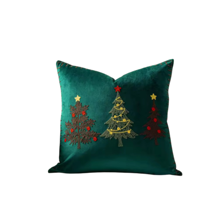 Embroidered Christmas Tree Velvet Cushion Cover