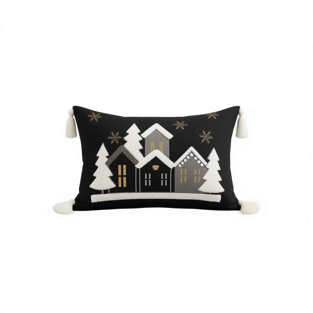 Embroidered Snowflake And Christmas House Cushion CoverEmbroidered Snowflake And Christmas House Cushion Cover - Image 14