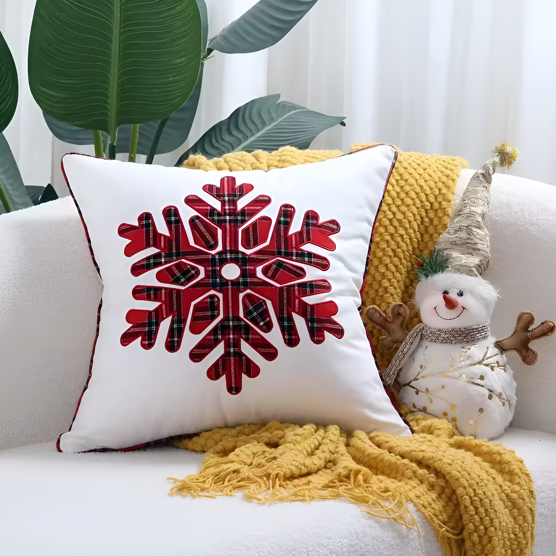 Holiday Embroidered Cushion Cover With Snowflake And Merry Christmas DesignHoliday Embroidered Cushion Cover With Snowflake And Merry Christmas Design - Image 12