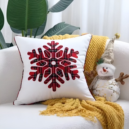 Holiday Embroidered Cushion Cover With Snowflake And Merry Christmas Design