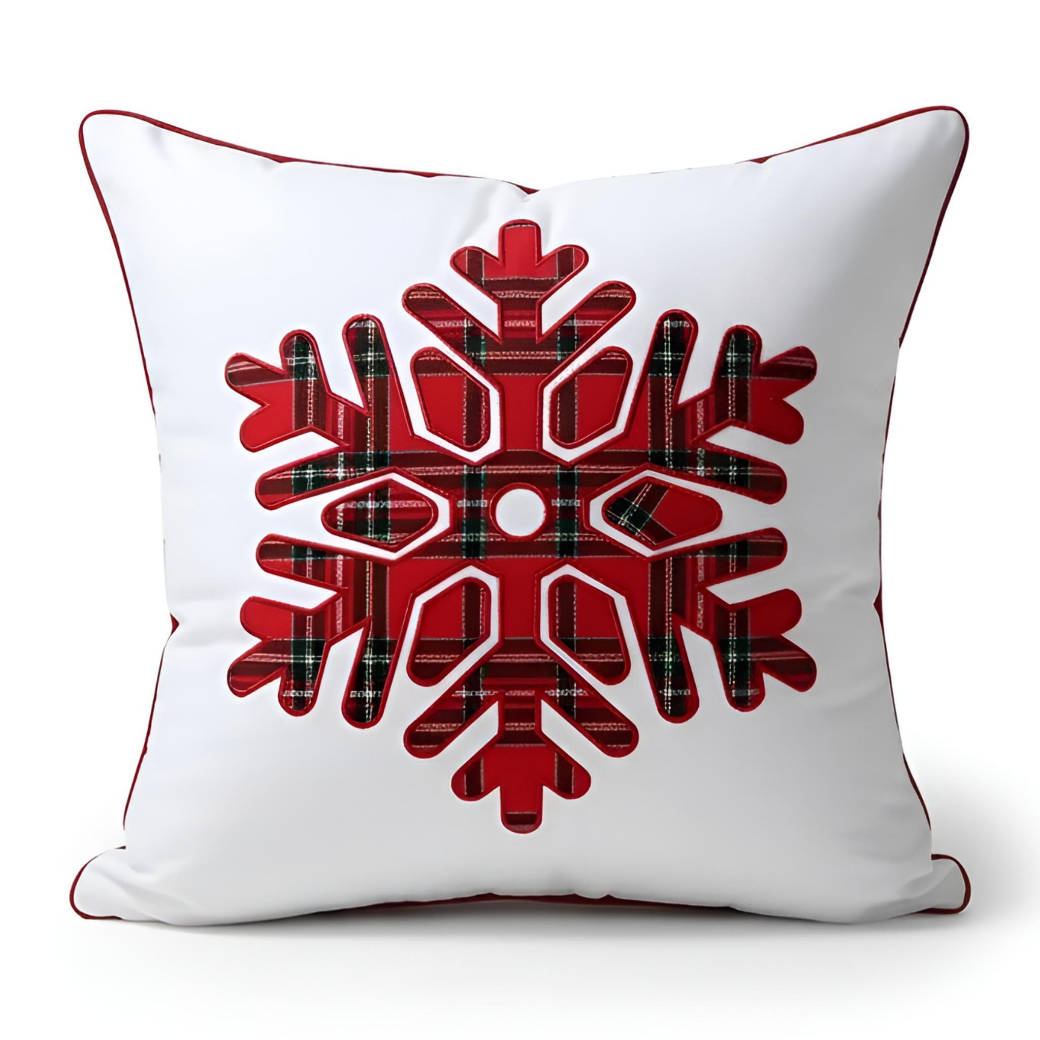 Holiday Embroidered Cushion Cover With Snowflake And Merry Christmas Design