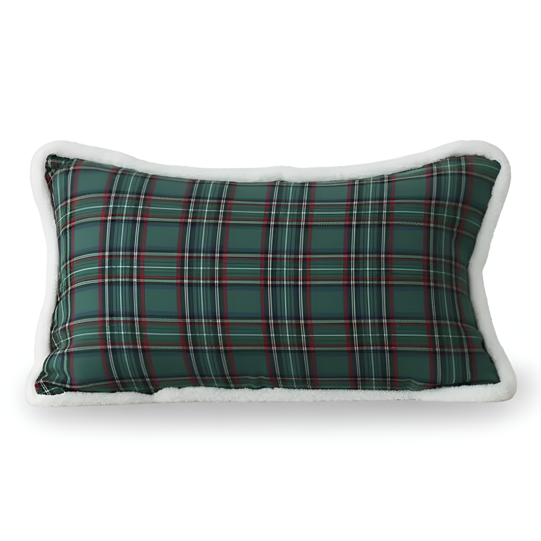 Christmas Themed Plaid Cushion Cover With Embroidered Snowflake Design