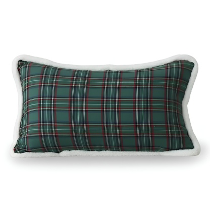 Christmas Themed Plaid Cushion Cover With Embroidered Snowflake Design
