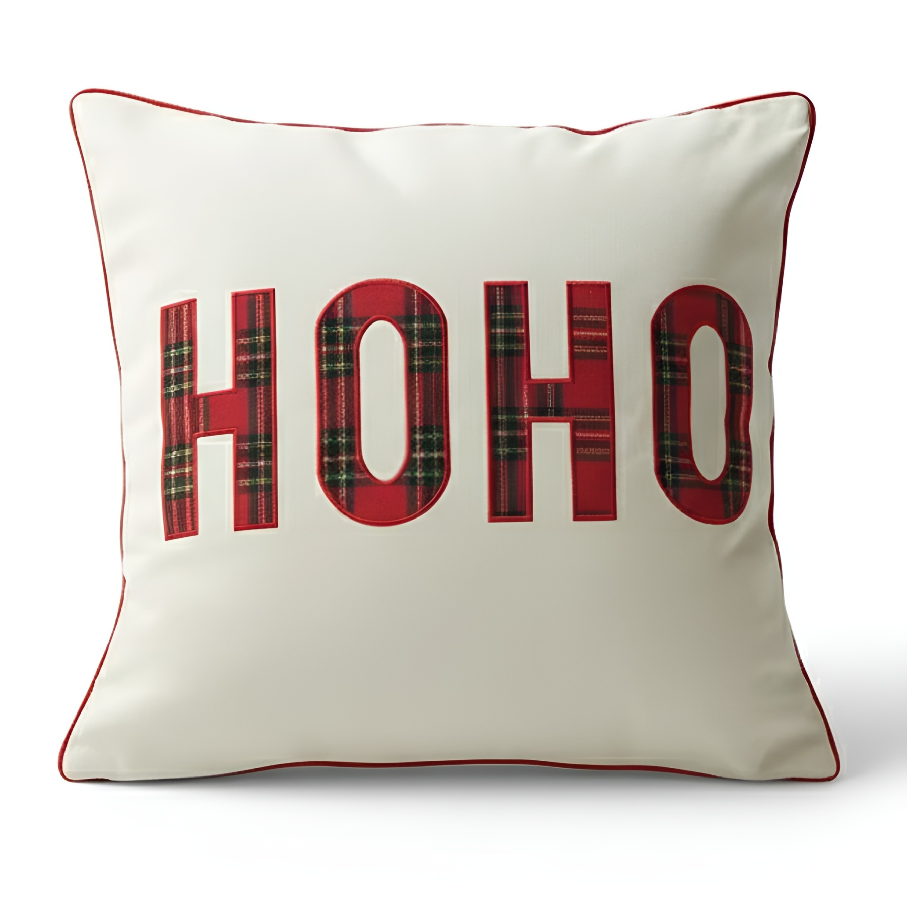 Christmas Themed Plaid Cushion Cover With Embroidered