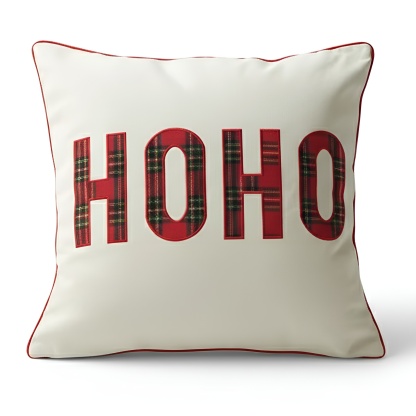 Christmas Themed Plaid Cushion Cover With Embroidered