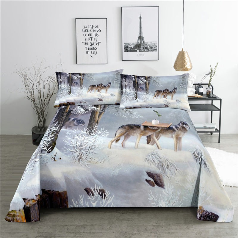 Wolf Print Bed Flat Bedding Set