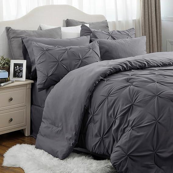 Pack Of 7 Pintuck Bedding Set With Geometric Pattern For All Season Bedroom Decor