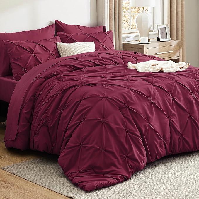 Pack Of 7 Pintuck Bedding Set With Geometric Pattern For All Season Bedroom Decor
