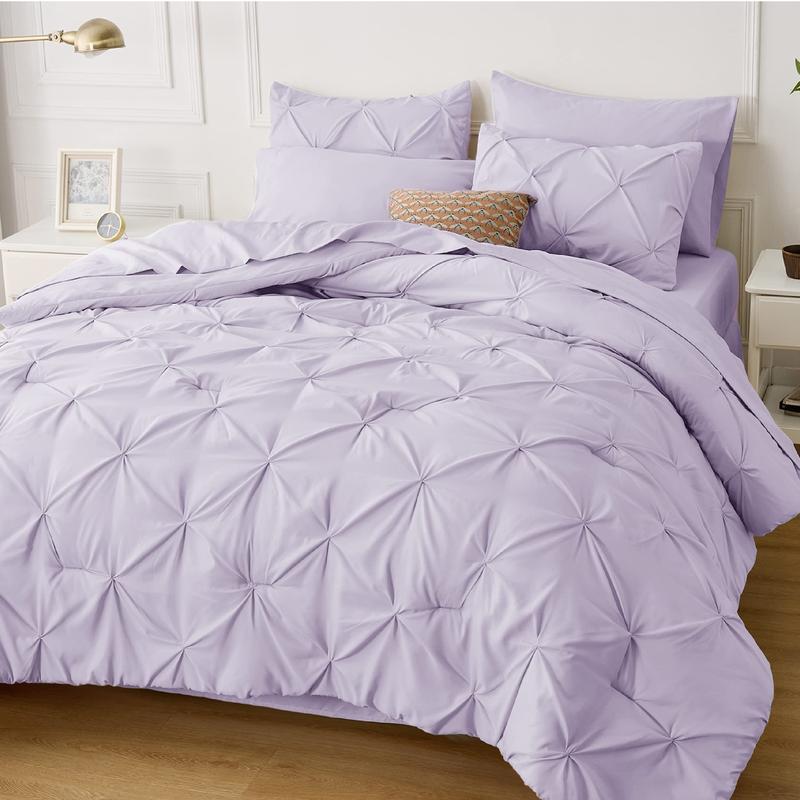 Pack Of 7 Pintuck Bedding Set With Geometric Pattern For All Season Bedroom Decor