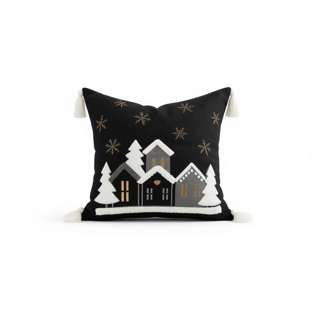 Embroidered Snowflake And Christmas House Cushion CoverEmbroidered Snowflake And Christmas House Cushion Cover - Image 13