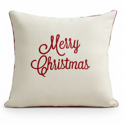 Holiday Embroidered Cushion Cover With Snowflake And Merry Christmas Design