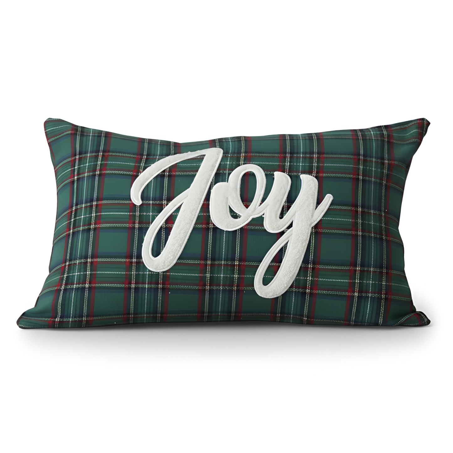 Christmas Themed Plaid Cushion Cover With Embroidered Snowflake Design