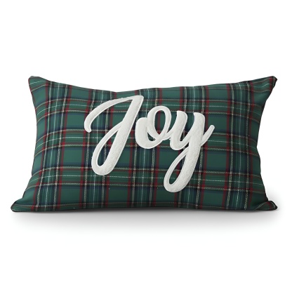 Christmas Themed Plaid Cushion Cover With Embroidered Snowflake Design