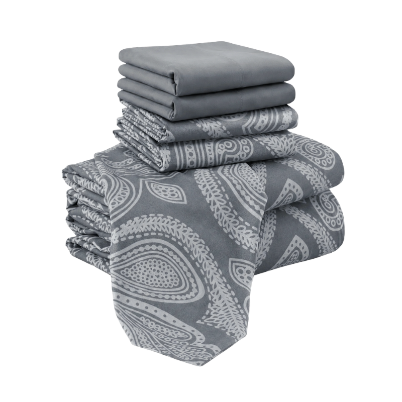 6 Piece Paisley Embroidered Microfiber Bed Sheet Set