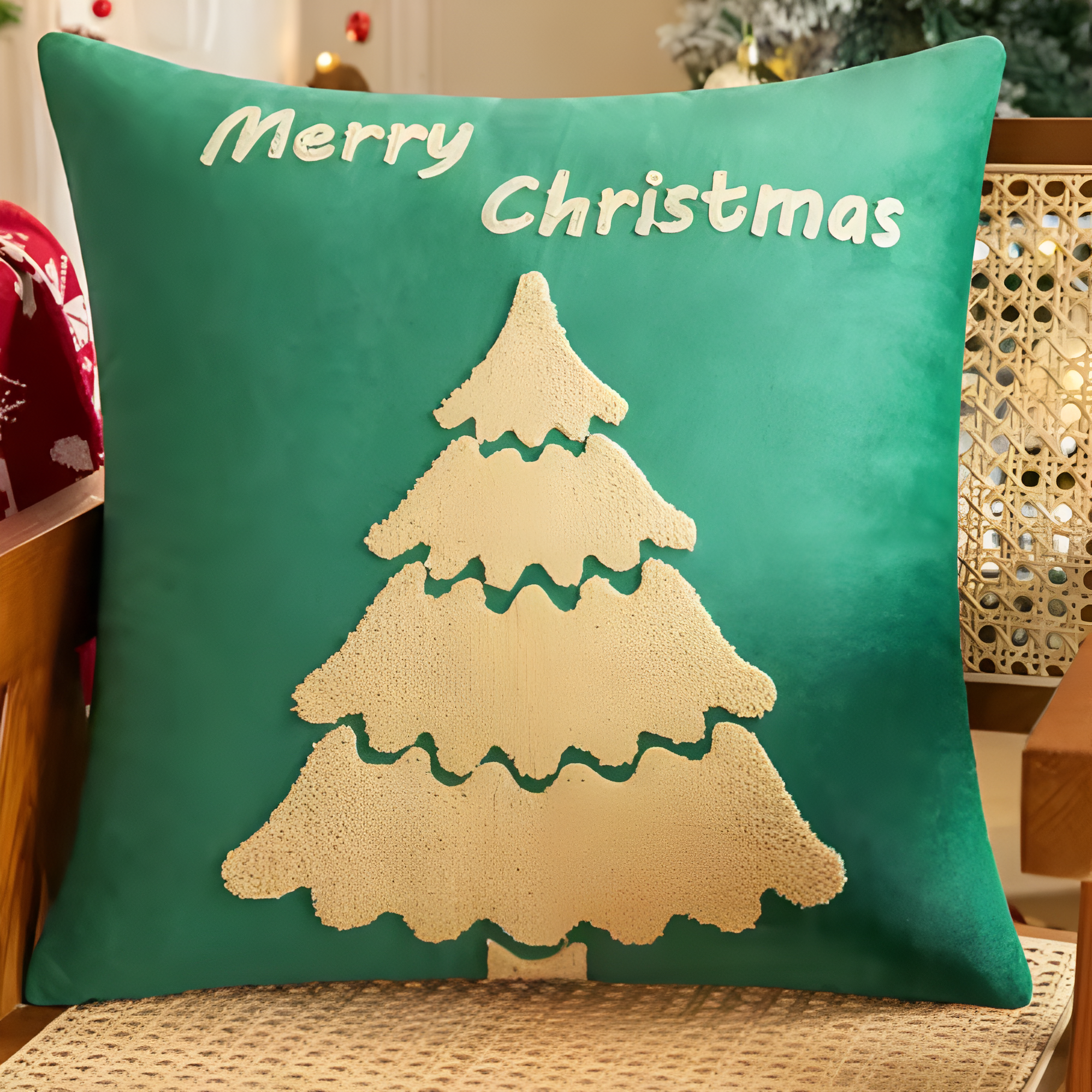 Christmas Embroidered Tree Cartoon Decorative Pillow Cushion Cover