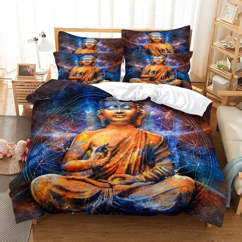 Illuminate Buddha Statue Print Duvet Cover Set