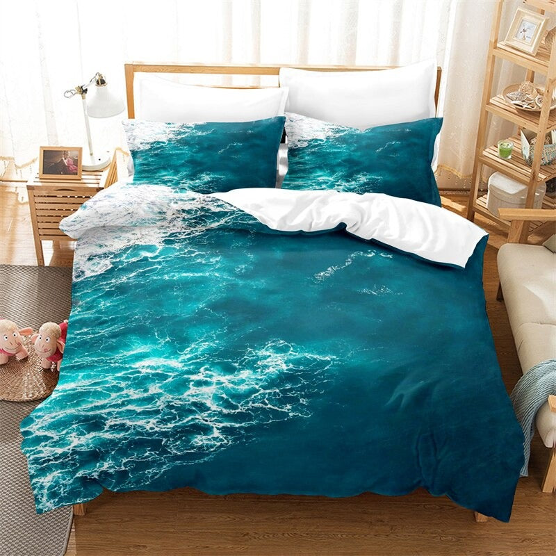 Blue Sea Pattern Duvet Cover And Pillowcase Bedding Set