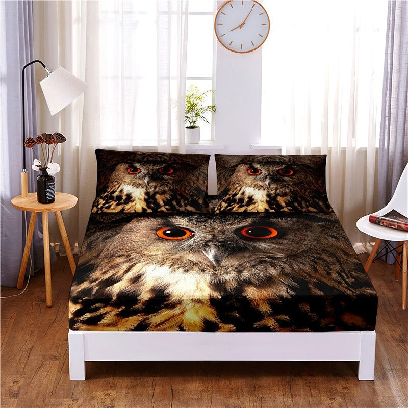 Owl Print Fitted Sheet Bedding Set