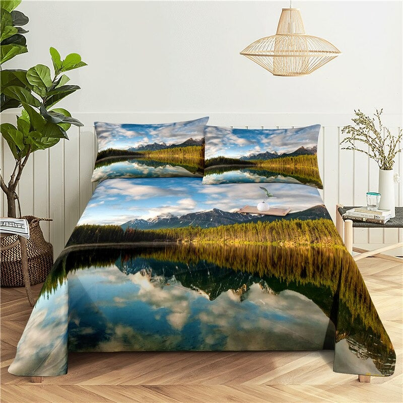 Digital Printing Polyester Bed Flat Bedding Set