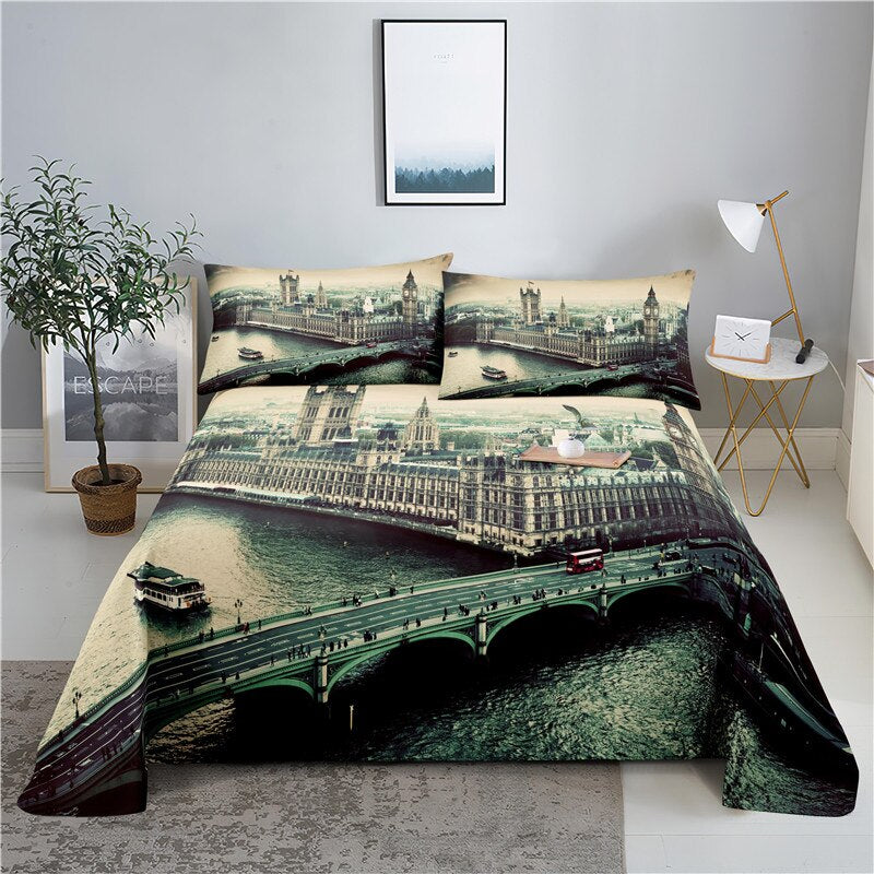 Cityscape Print Polyester Bedding Set