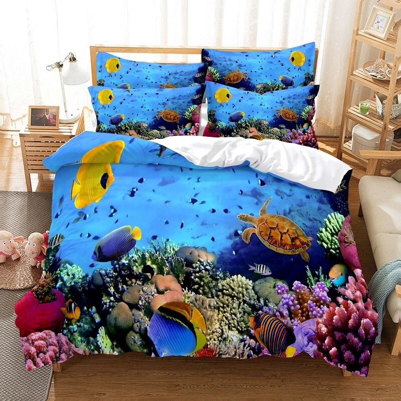 Blue Marine Print Duvet Cover Set