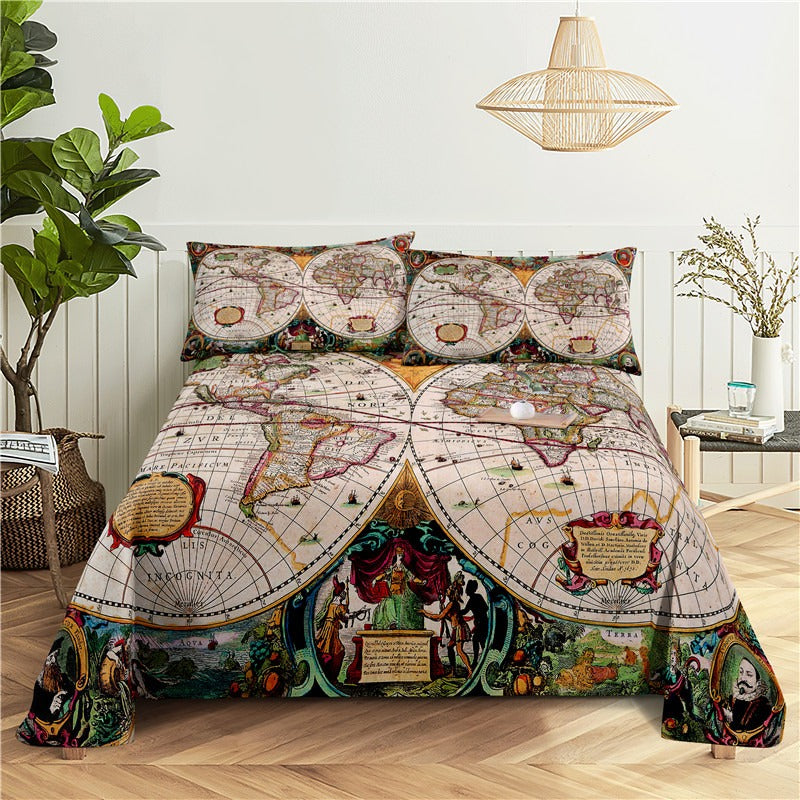 Simple Cartoon Design Print Bed Flat Bedding Set