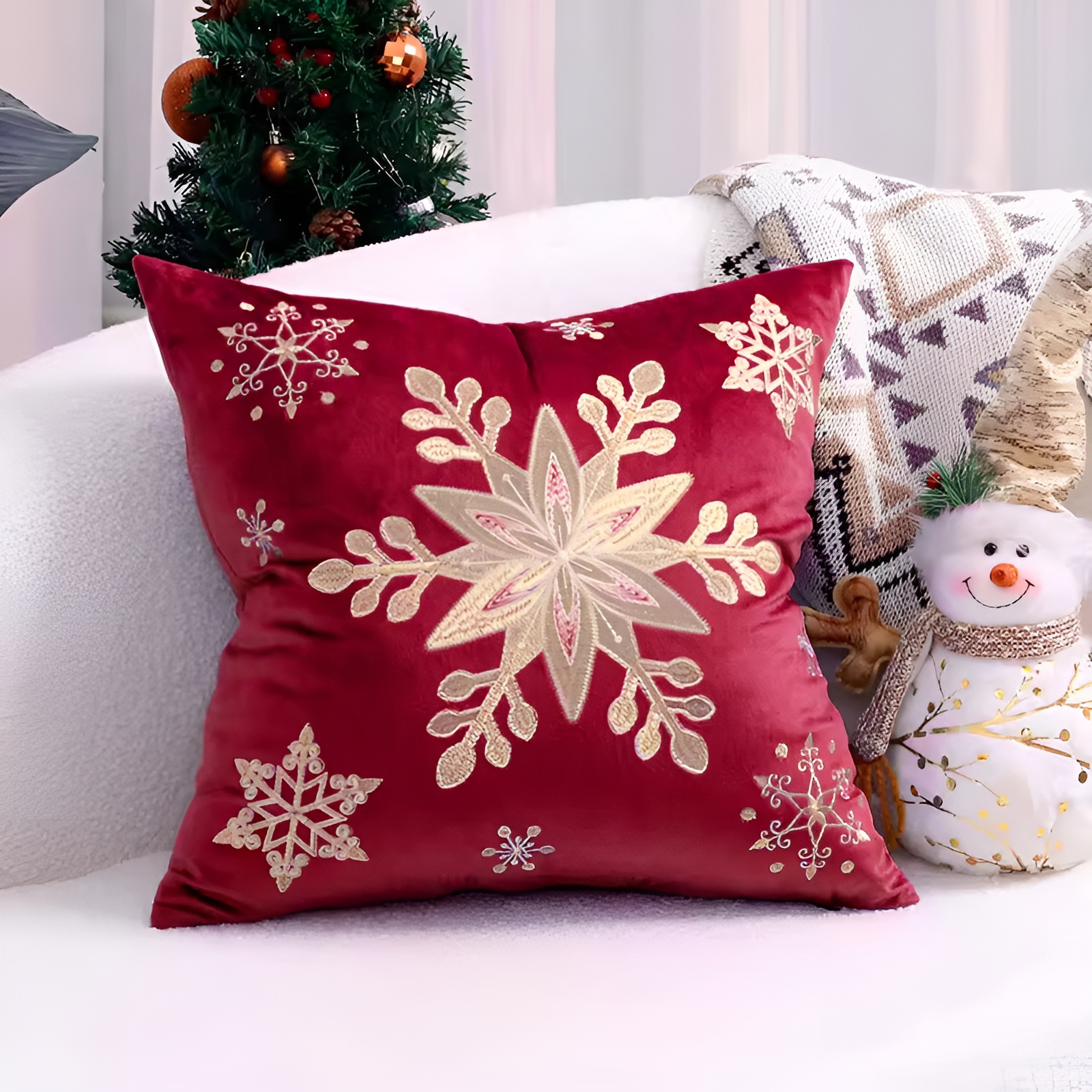 Holiday Embroidered Cushion Cover With Snowflake And Merry Christmas DesignHoliday Embroidered Cushion Cover With Snowflake And Merry Christmas Design - Image 14
