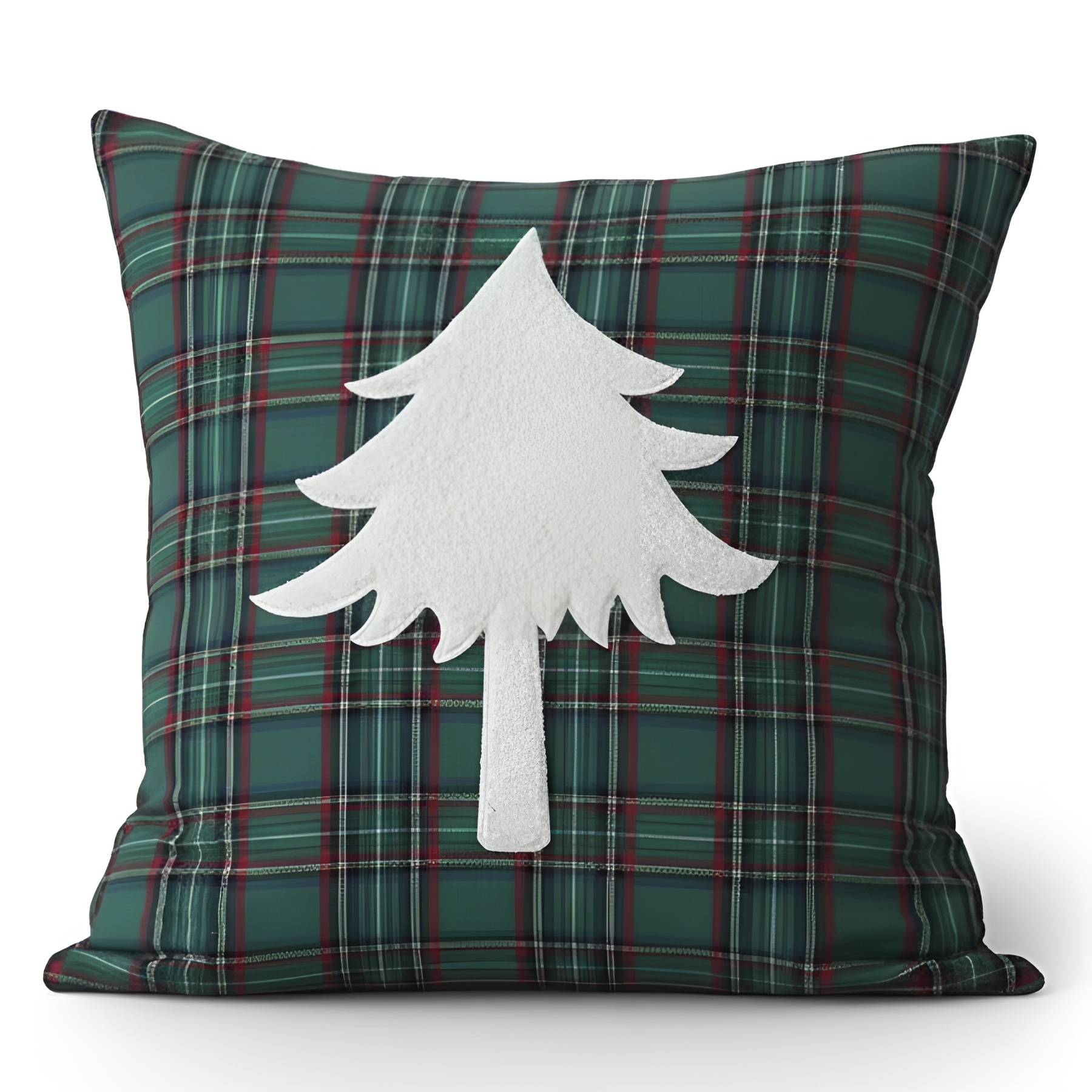 Christmas Themed Plaid Cushion Cover With Embroidered