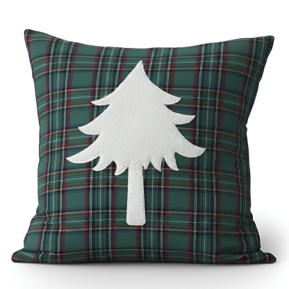Christmas Themed Plaid Cushion Cover With Embroidered