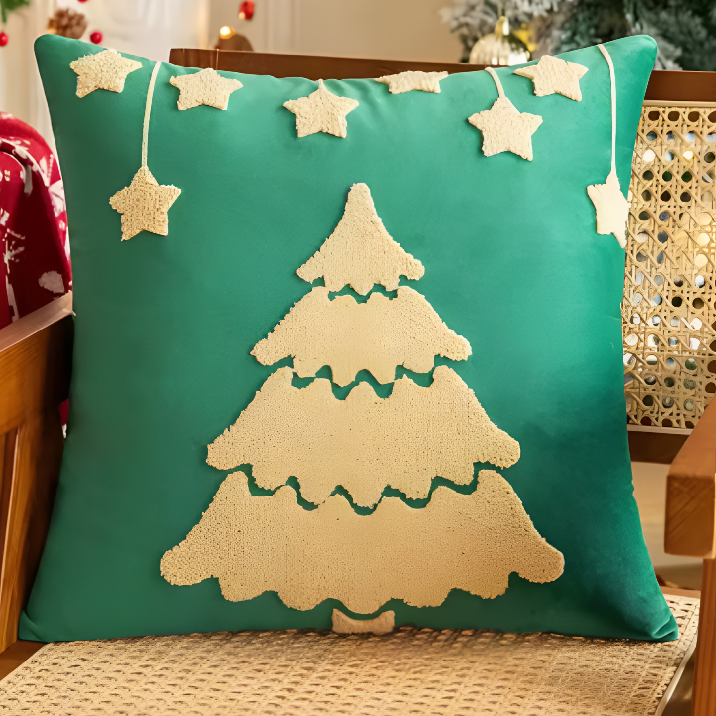 Christmas Embroidered Tree Cartoon Decorative Pillow Cushion Cover