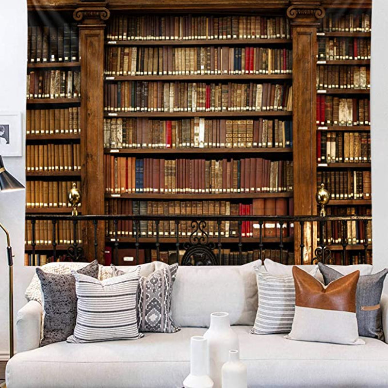 Vintage Bookshelf Tapestry Wall Hanging - Study Room Picture Art Tapestry Retro Bookshelf Wall Art Library Bohemian Hippie Large Wall Tapestries for Bedroom College Dorm Decor