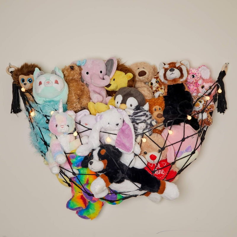 Macrame Stuffed Animal Hammock With LED String Lights